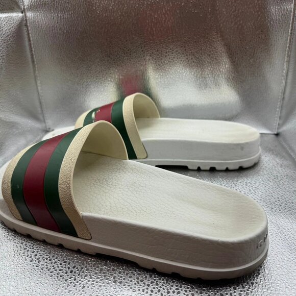 Size 10 - Gucci Pursuit Web Pool Beach Resort White Red Green Slides Sandals - Picture 5 of 9